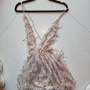 Womens Sleeveless Pink Gold Sequined Strap Bodycon Mini Romper  Size 2